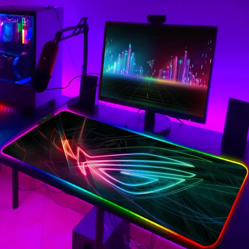 Tapis de Souris Gamer RGB XXL Laumango – LED Multicolore, Antidérapant, Surface XXL, Design Anime ou Sobre