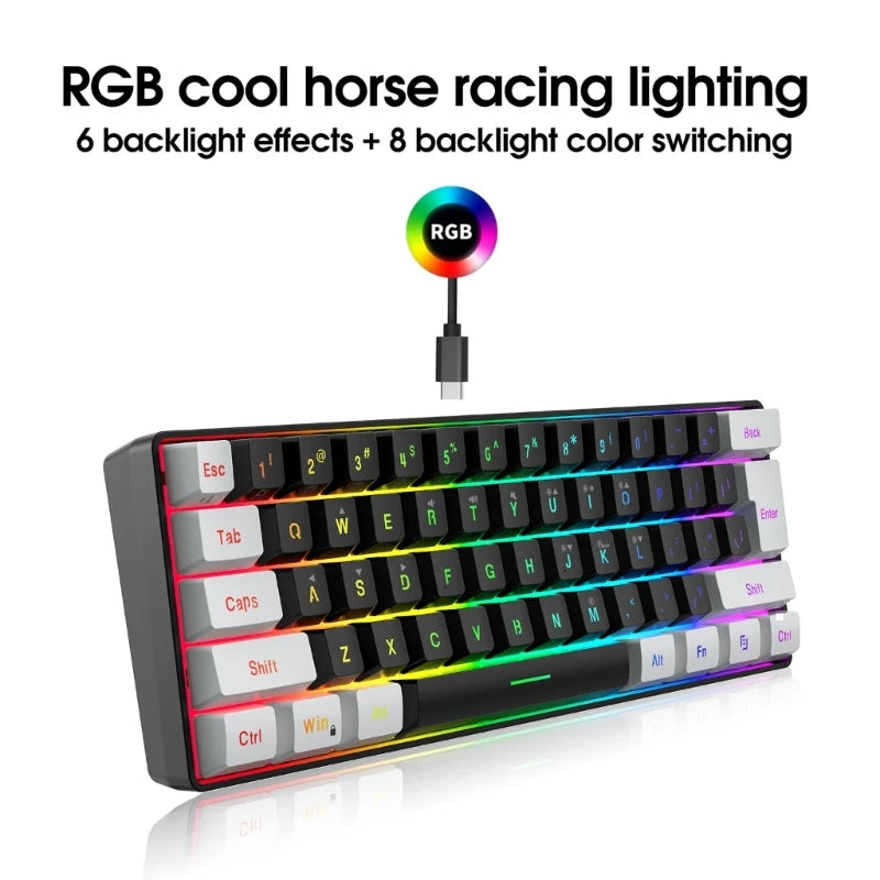 Clavier Gaming Filaire Compact – V700WB, 61 Touches, Rétroéclairé, Effet Mécanique