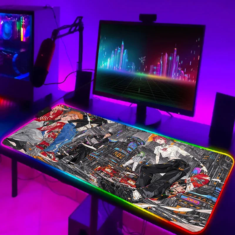 Tapis de Souris Gamer RGB XXL Laumango – LED Multicolore, Antidérapant, Surface XXL, Design Anime ou Sobre