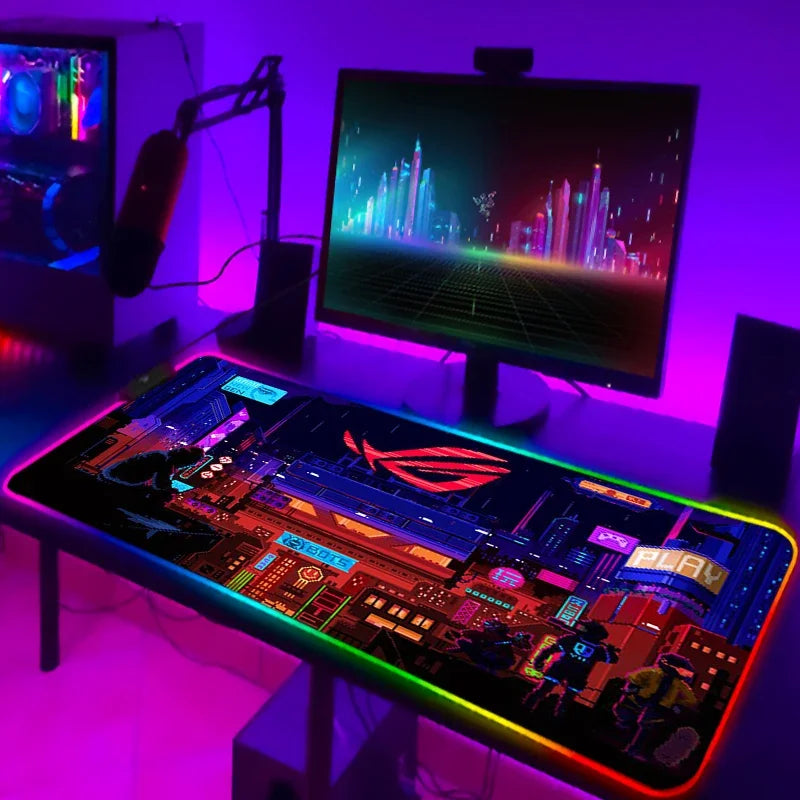 Tapis de Souris Gamer RGB XXL Laumango – LED Multicolore, Antidérapant, Surface XXL, Design Anime ou Sobre