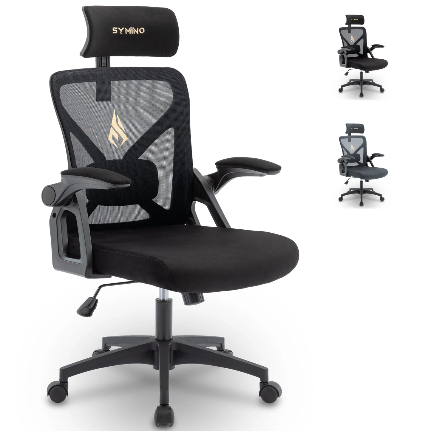Chaise de Bureau Symino – Ergonomique, Pivotante 360°, Réglable en Hauteur, Accoudoirs Intégrés & Roulettes Fluides