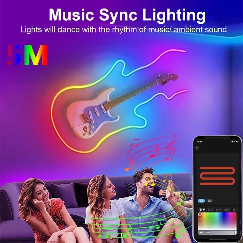 Ruban LED Néon RGBIC USB KUALOOL – Éclairage Flexible, Contrôle Bluetooth & Ambiance Colorée