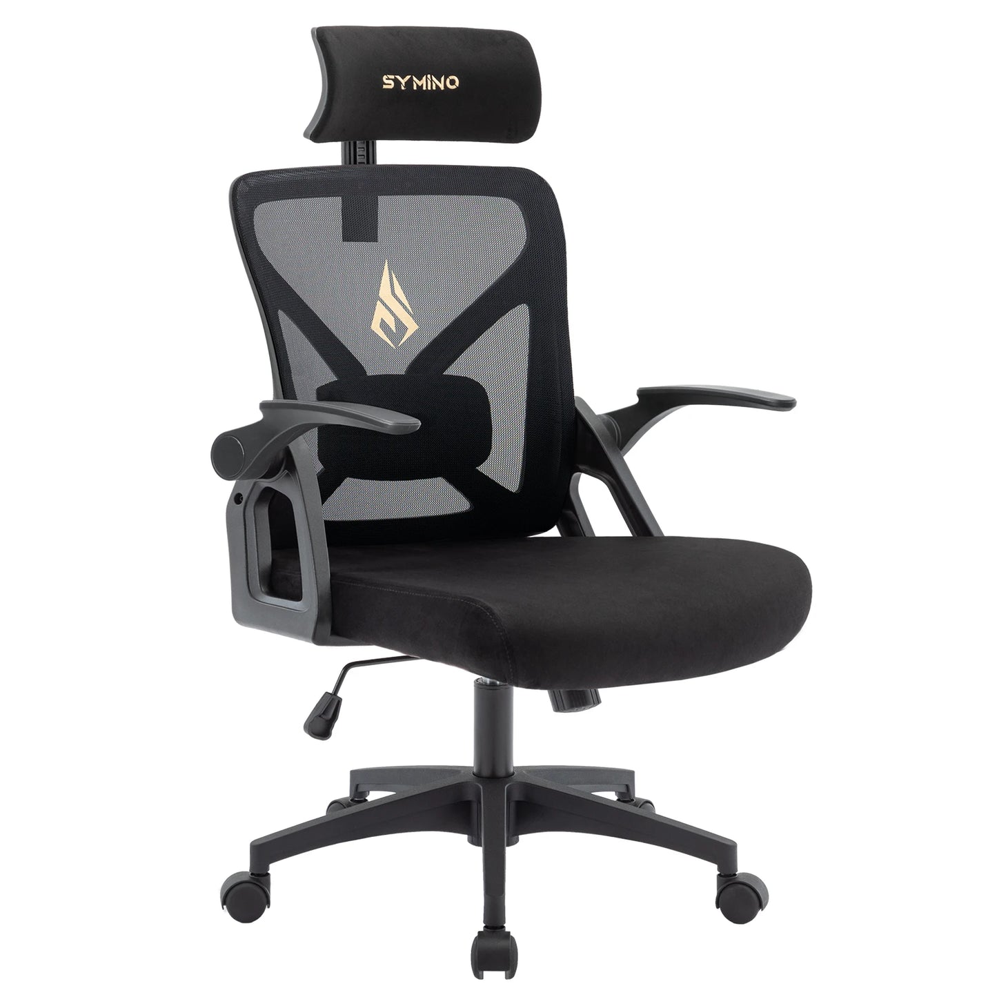 Chaise de Bureau Symino – Ergonomique, Pivotante 360°, Réglable en Hauteur, Accoudoirs Intégrés & Roulettes Fluides