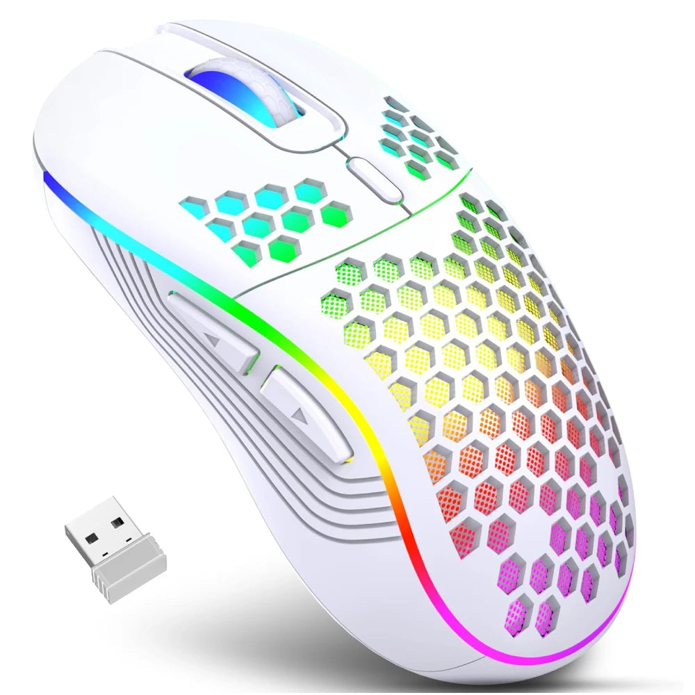 Souris Gaming Blanche Sans Fil – VortexLabs, Ultra Légère 62g, 12 000 DPI, RGB