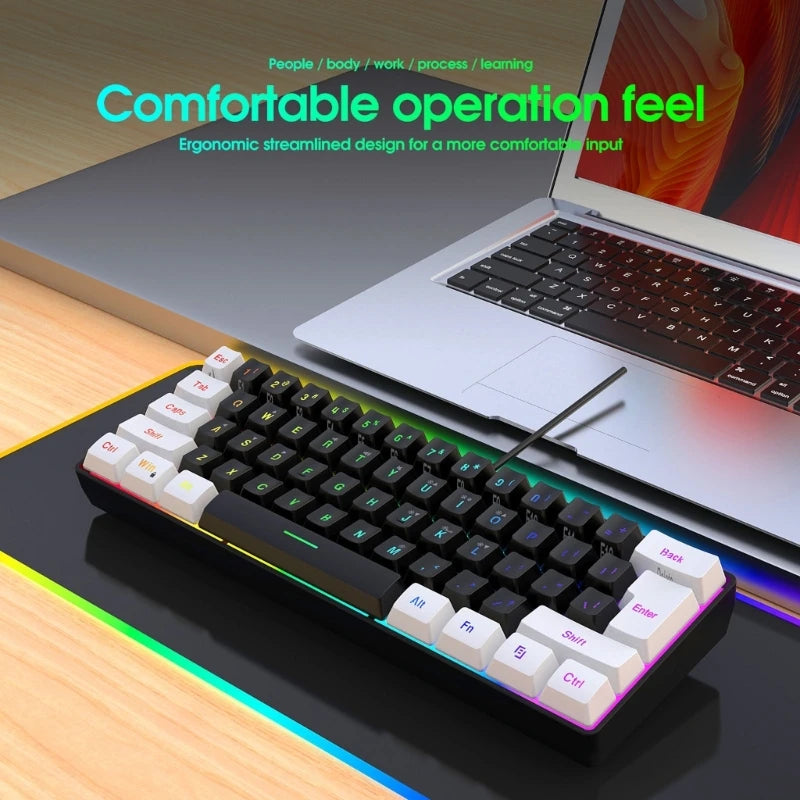 Clavier Gaming Filaire Compact – V700WB, 61 Touches, Rétroéclairé, Effet Mécanique