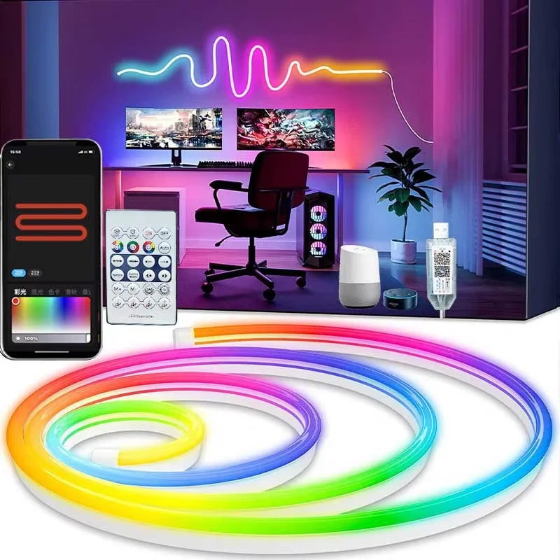 Ruban LED Néon RGBIC USB KUALOOL – Éclairage Flexible, Contrôle Bluetooth & Ambiance Colorée