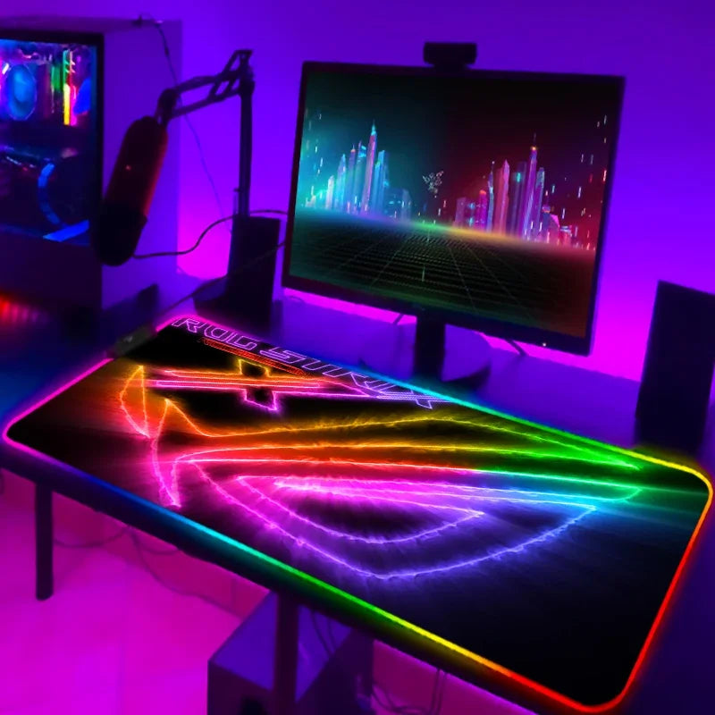 Tapis de Souris Gamer RGB XXL Laumango – LED Multicolore, Antidérapant, Surface XXL, Design Anime ou Sobre