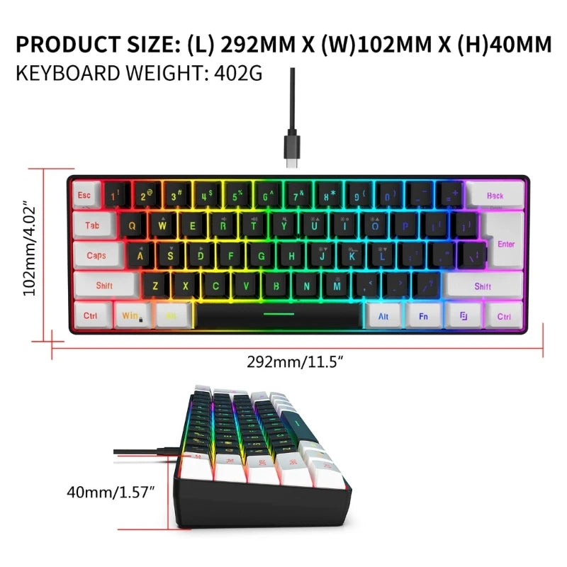 Clavier Gaming Filaire Compact – V700WB, 61 Touches, Rétroéclairé, Effet Mécanique