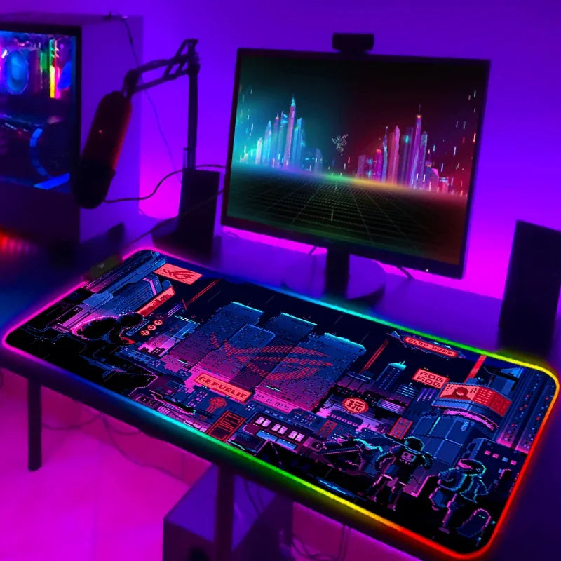 Tapis de Souris Gamer RGB XXL Laumango – LED Multicolore, Antidérapant, Surface XXL, Design Anime ou Sobre