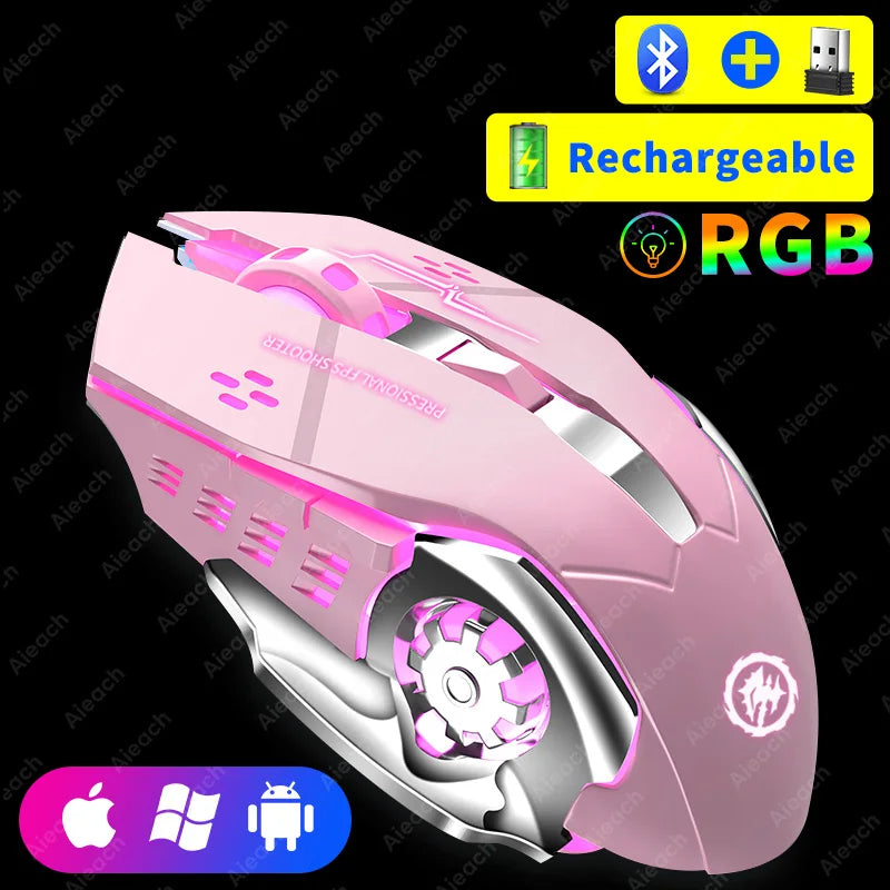 Souris Gaming Rose Sans Fil RGB – VortexLabs, 10 000 DPI, Bluetooth & Rechargeable