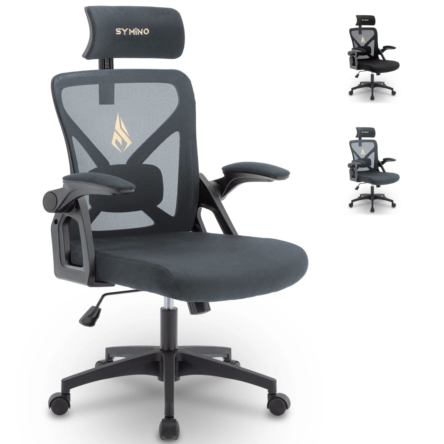 Chaise de Bureau Symino – Ergonomique, Pivotante 360°, Réglable en Hauteur, Accoudoirs Intégrés & Roulettes Fluides