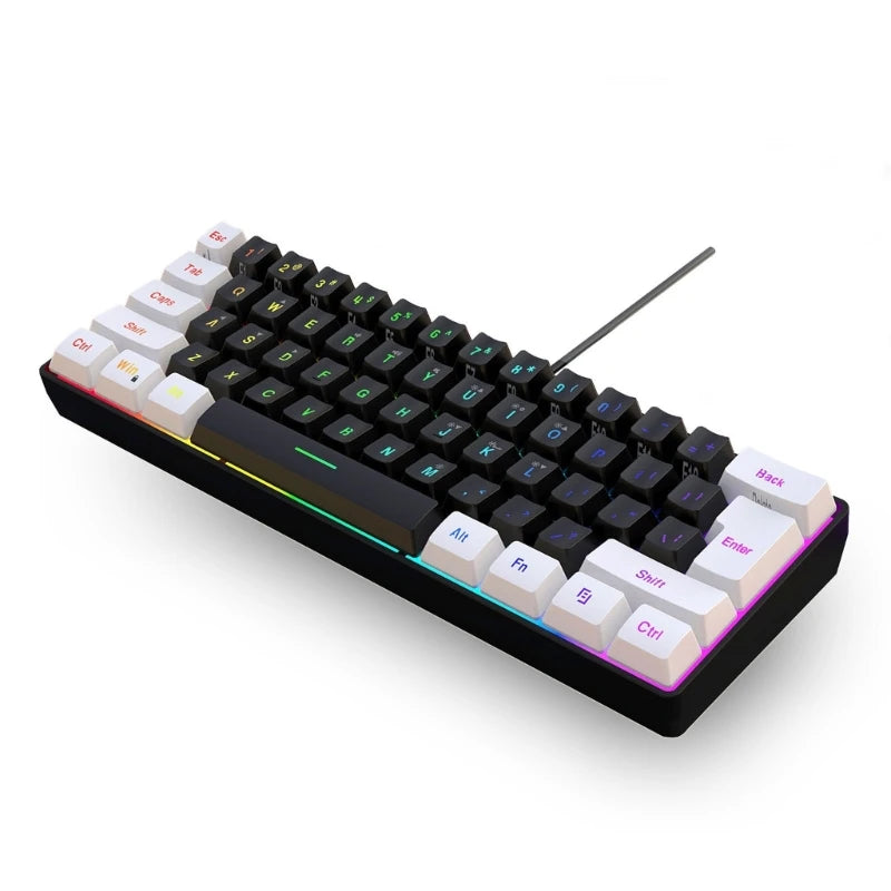 Clavier Gaming Filaire Compact – V700WB, 61 Touches, Rétroéclairé, Effet Mécanique